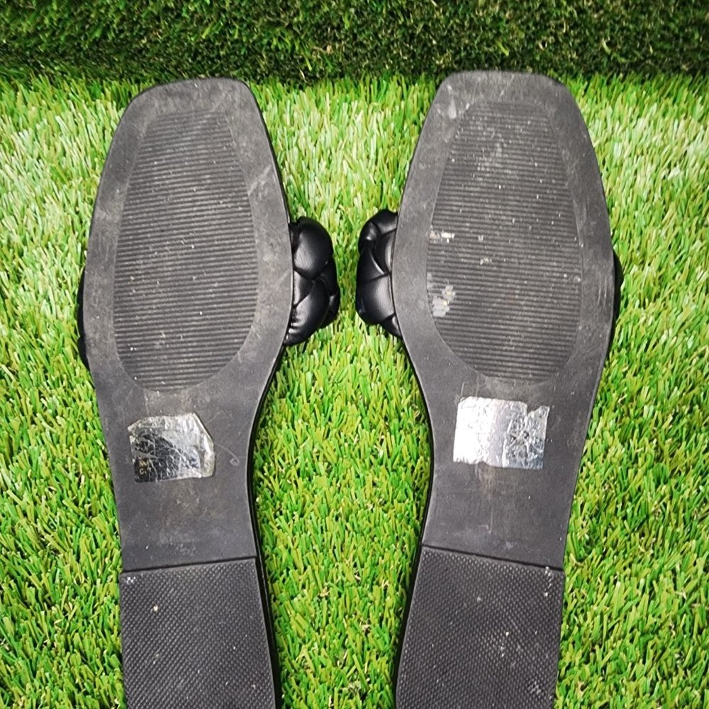 SHOE DAZZLE | Luxury Brand Inspired Black Faux Leather Flats Sandals - Picture 2 of 4